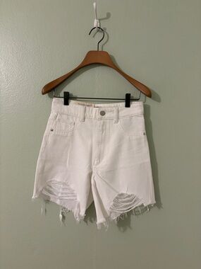 DL1961 White Distressed High-Rise Denim Shorts